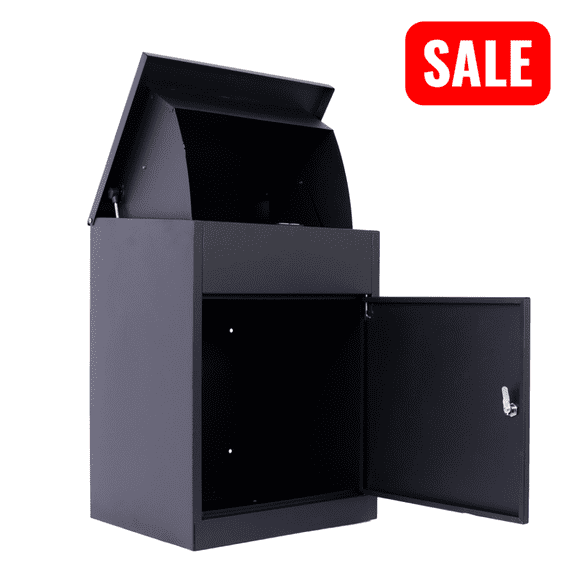 Tcbosik Outdoor Package Delivery Box with Lock, Wall Mounted Galvanized Steel Parcel Mailbox, Lockable Anti-Theft Parcel Drop Box for Porch Fence Curbside, Black