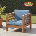 thumbnail image 1 of Tcbosik Outdoor Patio Club Chair with Cushion, Armchair with Wood Frame, Modern Lounge Chair, Leisure Chair for Porch, Garden, Backyard, Easy Assembly, Pecan+Blue, 1 of 11