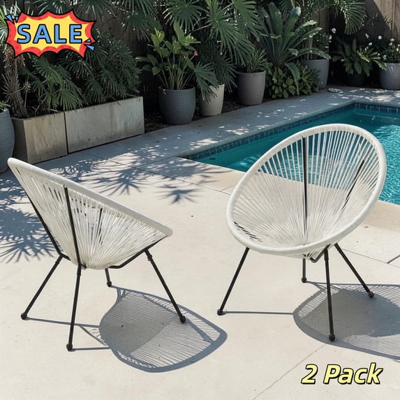 Tcbosik Outdoor Rattan Chairs Set of 2, Iron Frame Bistro Chair for Patio, Garden, Poolside, Backyard, White