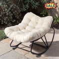 thumbnail image 1 of Tcbosik Outdoor Rocking Chair, Wicker Egg Chair, Indoor Comfy Oversized Papasan Chair with Padded Cushion, Rocker for Porch, Garden, Patio, Brown & Beige, 1 of 11