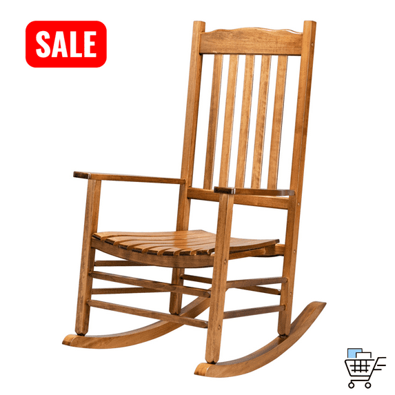 Tcbosik Outdoor Rocking Chair, Wooden Rocker Chair with Armrest and High Back for Backyard, Poolside, Balcony, Garden, Easy Assembly, Original Color