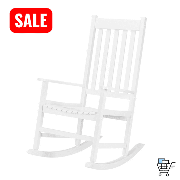 Tcbosik Outdoor Rocking Chair, Wooden Rocker Chair with High Back for Garden, Lawn, Patio, Porch, White