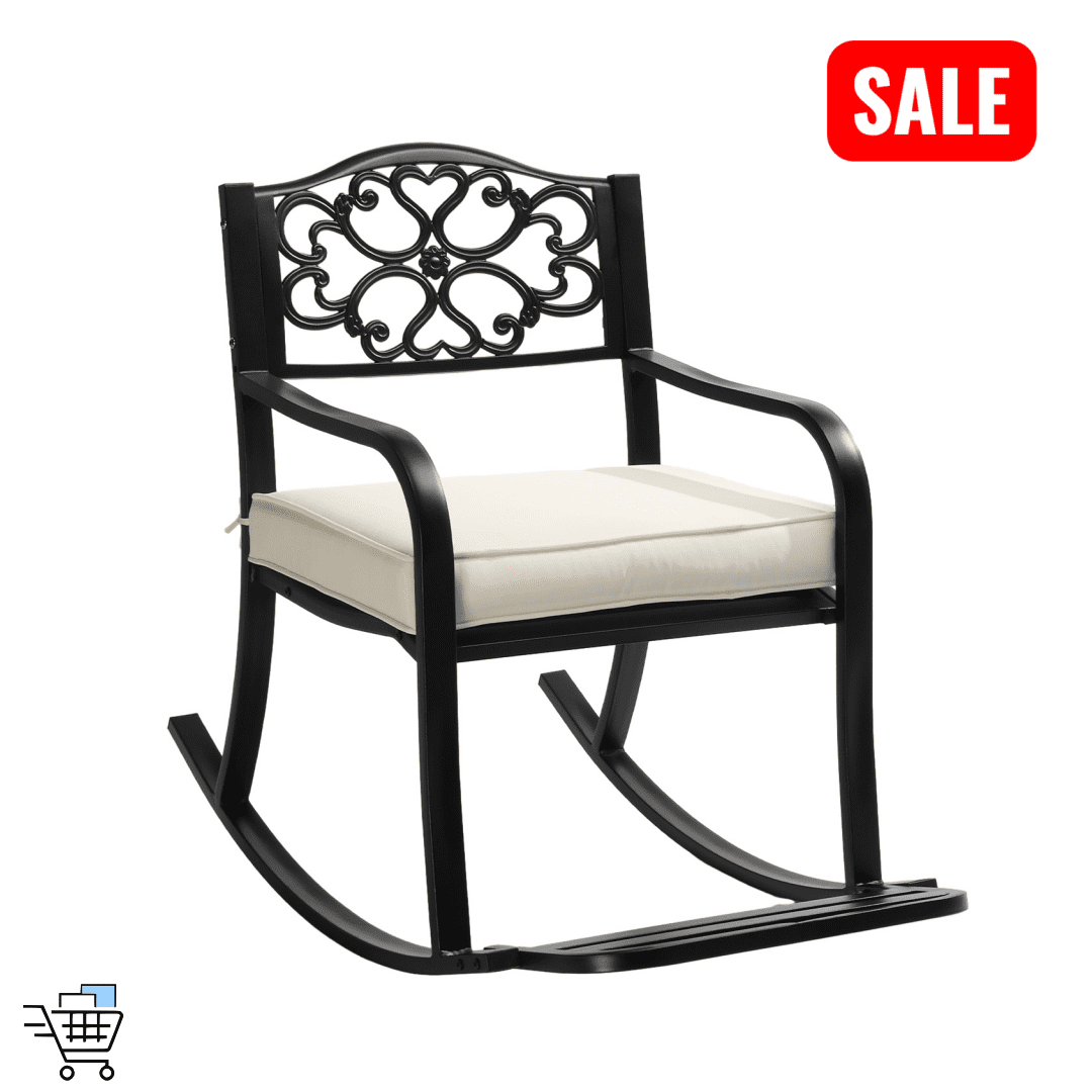 Meatal Rocking Chair Tcbosik Outdoor Rocking Chair with Cushion, Metal Rocker Chair with ...