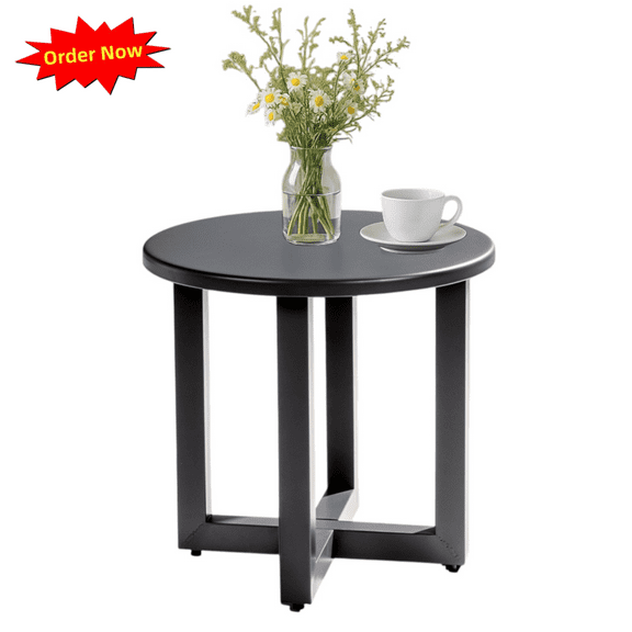 Tcbosik Outdoor Round Side Table, 17.9 inch Metal End Table, Small Accent Table for Patio, Garden, Lawn, Backyard, Grey