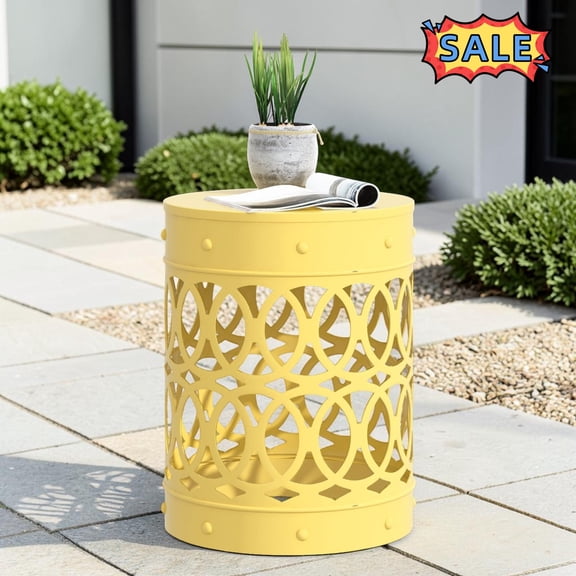 Tcbosik Outdoor Side Table, 13.7" Modern End Table for Patio, Garden, Porch, Yard, Yellow