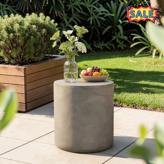Tcbosik Outdoor Side Table, 16"H Small End Table, Concrete Decorative Accent Table for Patio, Garden, Balcony, Light Grey