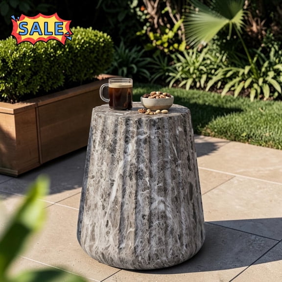 Tcbosik Outdoor Side Table, 18.2"H Concrete Small End Table, Lightweight Decorative Accent Table for Patio, Balcony, Backyard, No Assembly Required, Brown