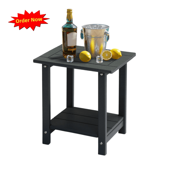 Tcbosik Outdoor Side Table, 2-Tier End Table with Open Shelf, Weather Resistant Accent Table for Patio, Porch, Backyard, Dark Grey