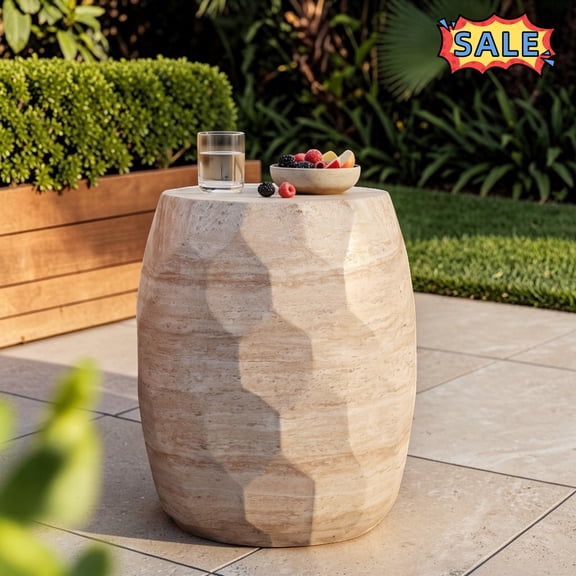 Tcbosik Outdoor Side Table, Concrete Accent End Table for Backyard, Balcony, Poolside, Porch, Beige