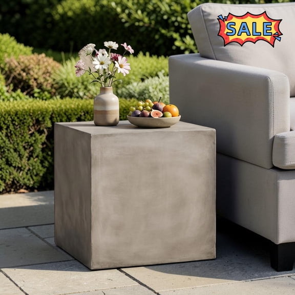 Tcbosik Outdoor Side Table, Lightweight MGO End Table, 22 Inch Square Accent Table for Patio, Porch, Deck, Backyard, Light Grey