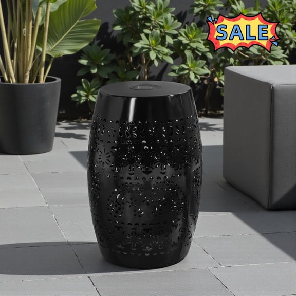 Tcbosik Outdoor Side Table with Solar Powered Light, Metal End Table for Patio, Garden, Balcony, Black