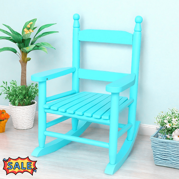 Tcbosik Outdoor Small Rocking Chair, Porch Rocker with High Backrest, Ideal for Garden, Yard, Balcony, Light Blue