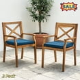 thumbnail image 1 of Tcbosik Outdoor Wood Dining Chairs Set of 2, Armchair with Cushion for Patio, Deck, Yard, Balcony, Backyard, Easy Assembly, Blue & Teak, 1 of 11