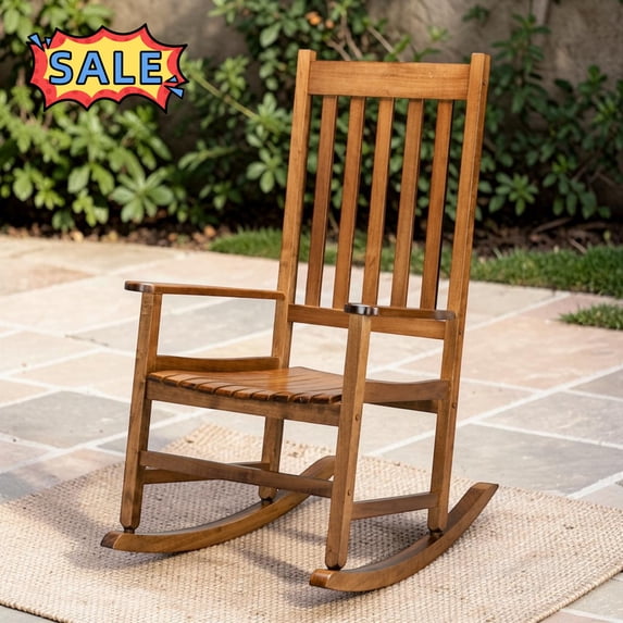Tcbosik Outdoor Wood Rocking Chair, Lounge Chair with High Back, Rocker for Garden, Patio, Yard, Natural
