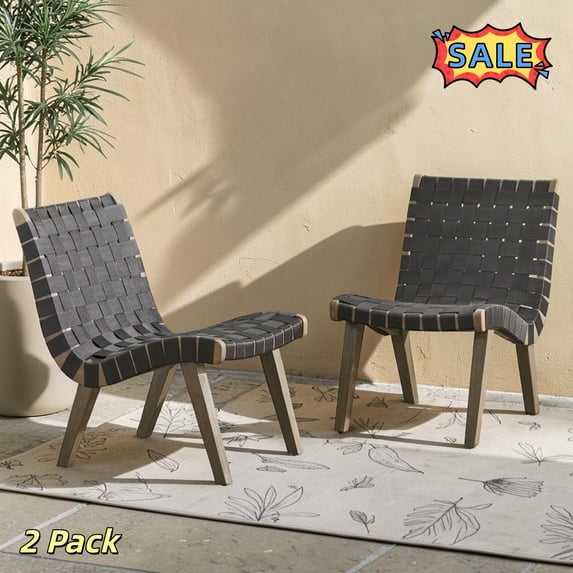 Tcbosik Outdoor Woven Chairs Set of 2, Modern Lounge Chair, Armless Chair for Patio, Garden, Lawn, Backyard, Black