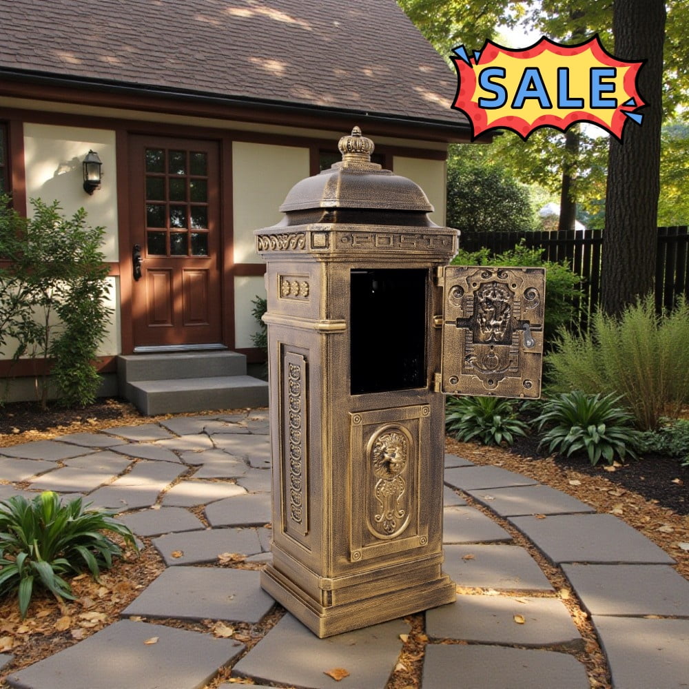Tcbosik Outside Mailbox with Lock, Floor Standing Postbox, Aluminum Letter Box for Home Use, Copper