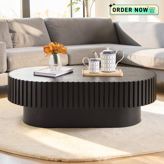 Tcbosik Oval Coffee Table, 43.7" Modern Cocktail Tea Table, Farmhouse Center Table for Living Room, Easy Assembly, Black