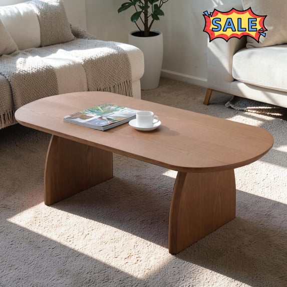 Tcbosik Oval Coffee Table, 47 Inch Modern Cocktail Table, Center Table for Living Room, Easy Assembly, Walnut Brown
