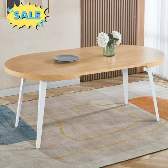 Tcbosik Oval Extendable Dining Room Table for 6-8 Person, 39.3"-70.8" Modern Kitchen Table with Metal Legs for Home, Easy Assembly, Oak