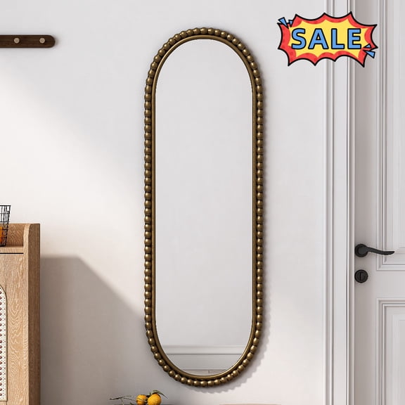 Tcbosik Oval Full Length Mirror, 15x47 inch Wall Mounted Mirror with Metal Frame, Full Body Mirror for Bathroom, Bedroom, Cloakroom, Hallway, Living Room, Gold