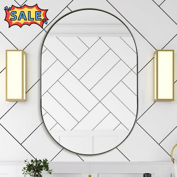 Tcbosik Oval Mirror Wall Mounted, 20x33 inch Vanity Mirror with Metal Frame for Living Room, Entryway, Hallway, Bathroom, Bedroom, Silver