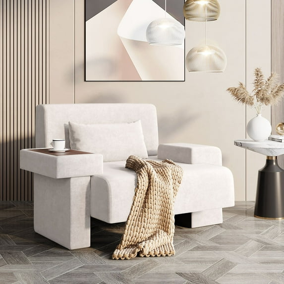 Tcbosik Oversized Accent Chair with Pillow, Comfy Upholstered Reading Armchair with Storage Armchair, Single Sofa Chair with Wood Frame for Home Office, Beige