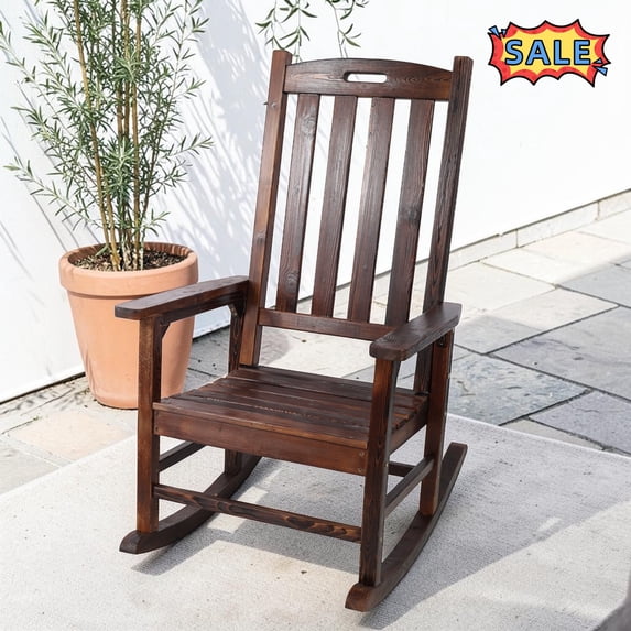 Tcbosik Oversized Outdoor Rocking Chair, High Back Rocker for Patio, Deck, Garden, Porch, Poolside, Brown