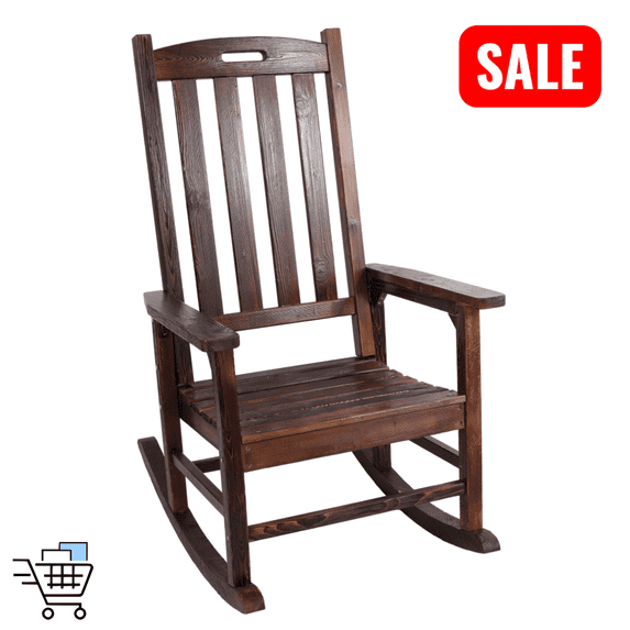 Tcbosik Oversized Rocking Chair, Outdoor Rocker Chair with High Backrest for Adults, Wooden Lounge Chair for Lawn, Patio, Garden, Porch, Brown