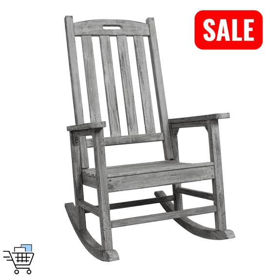 Tcbosik Oversized Rocking Chair for Outdoor, Wooden Rocker Chair with Armrest and High Backrest for Porch Patio Garden, Easy Assembly, Light Gray