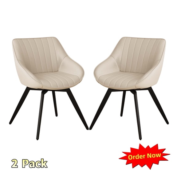 Tcbosik PU Leather Upholstered Chairs Set of 2, Mid Century Modern Kitchen Armless Chair with Metal Legs, Accent Chair for Living Room, White