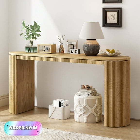 Tcbosik Pine Wood Console Table, 59.2 inch Behind Couch Table, Narrow Sofa Table for Entryway, Hallway, Living Room, Natural