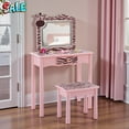 thumbnail image 1 of Tcbosik Pink Vanity Table Set in Zebra Pattern, Cute Cartoon Makeup Table with Lighted Mirror and Stool, Touch Sensor LED, Drawer Storage, Bedroom Furniture, 1 of 8