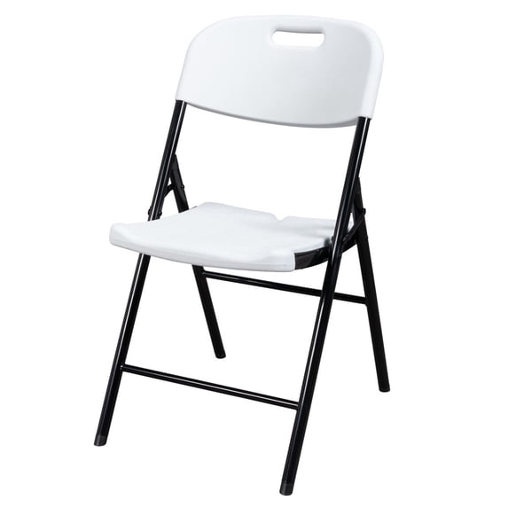 Tcbosik Plastic Chair, White Seat & Back Stackable Indoor Outdoor, Steel Frame, Heavy Duty, Used for Party, Garden, Patio, Dining, Wedding, Camping, 4 Pack
