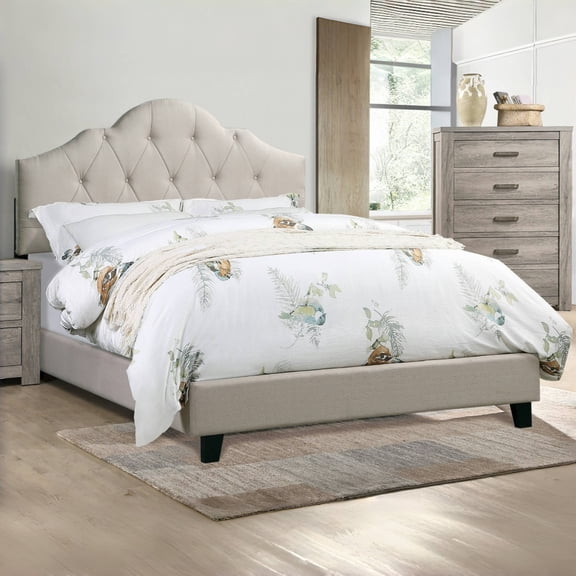 Tcbosik Platform Bed with 49"- 57" Adjustable Headboard, Full Size Upholstered Bed Frame, No Box Spring Needed, Easy Assembly, Light Brown
