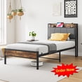 thumbnail image 1 of Tcbosik Platform Bed with Charging Station and Storage Headboard, Twin Size Metal Bed Frame, Easy Assembly, Brown, 1 of 8