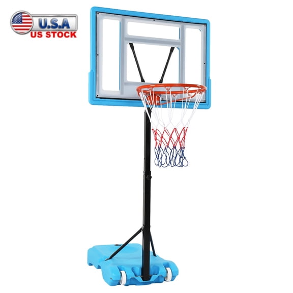 Tcbosik Pool Basketball Hoop, 45.2" - 53.1" Height Adjustable Swimming Pool Basketball System with 32"x 23" PVC Backboard & Basketball Net for Adults, Blue