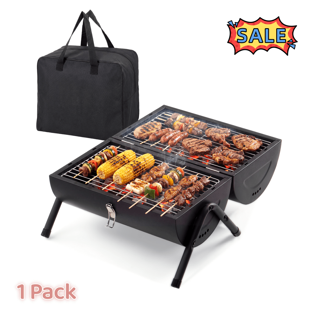 Tcbosik Portable Charcoal Grill with Carry Bag, Dual-Sided Small Tabletop Barbecue Grill for Outdoor Camping BBQ Cooking Party, Heavy Duty, Easy Assembly, Black