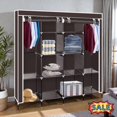 thumbnail image 1 of Tcbosik Portable Closet Wardrobe with Cover, 67"H Clothing Organizer Storage Rack with Side Pockets, Storage Shelves and Hanging Rods, Dark Brown, 1 of 8