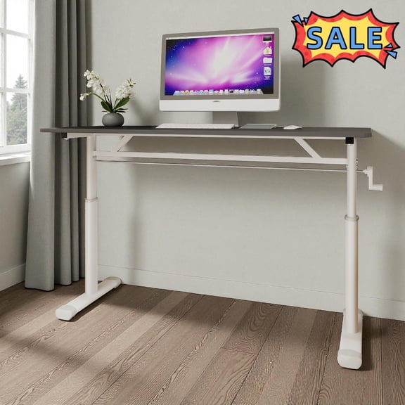 Tcbosik Portable Computer Table with Crank Handle, 23.6" - 35.4" Height Adjustable Laptop Workstation, 47.2" Home Office Table, Grey