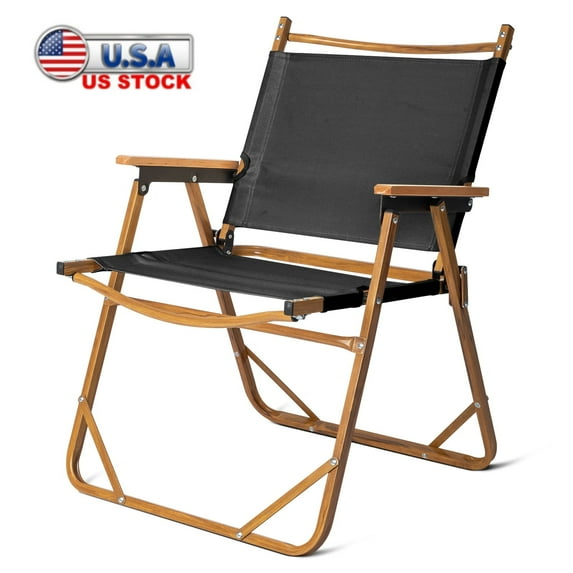 Tcbosik Folding Camping Chair for Adults, 28.9"H Outdoor Portable Beach Chair with Metal Frame for Party, Fishing, Beach, Lawn, Patio, Black