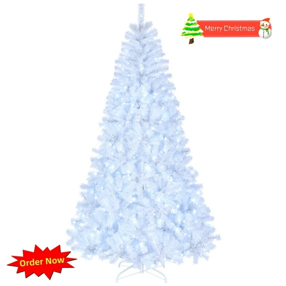 Tcbosik Pre-Lit Artificial Christmas Tree, 7ft Xmas Tree with 500 Lights and 1346 Branch Tips for Indoor Holiday Decoration, White