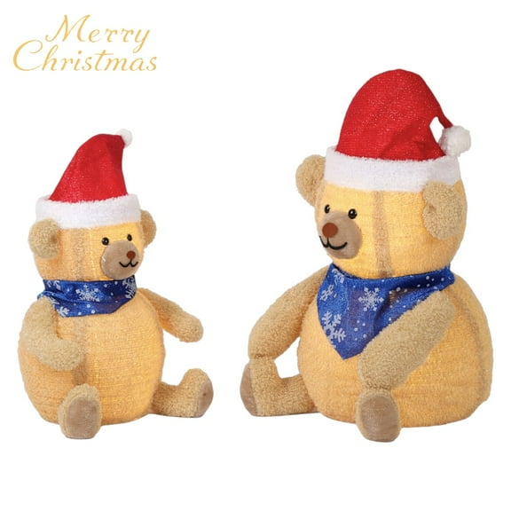Tcbosik Pre-Lit Christmas Plush Brown Bear Decorations with LED Lights, 36" & 28" - Festive Holiday Decor for Indoor & Outdoor Use