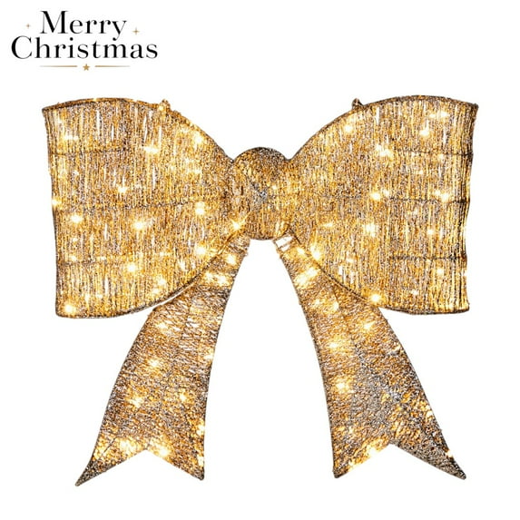 Tcbosik Pre-Lit Holiday Golden Bowknot – LED Lighted Christmas Decoration for Front Door, Porch & Gate, Weather-Resistant & Easy Assembly