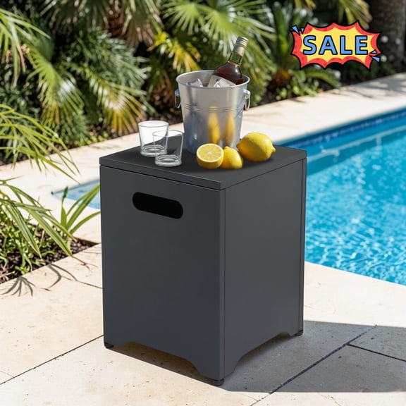 Tcbosik Propane Tank Cover Table, 16 Gallon Gas Storage Box, Outdoor Hideaway Table, Side Table for Balcony, Garden, Patio, Deck, Black