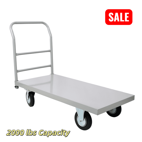 Tcbosik Push Cart Dolly, Moving Platform Hand Truck, 2000 lbs Capacity Heavy Duty Flat Bed Wagon, Furniture Luggage Lifting, Gray