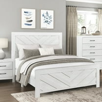 Tcbosik Queen Size Bed Frame with Headboard, Wood Platform Bed, Box Spring Needed, White