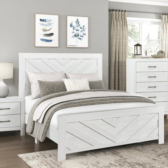 Tcbosik Queen Size Bed Frame with Headboard, Wood Platform Bed, Box Spring Needed, White