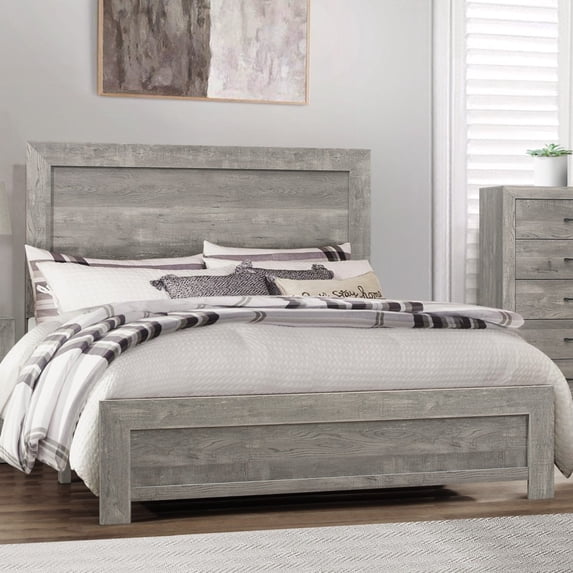 Tcbosik Queen Size Platform Bed, Wood Bed Frame with Headboard, Box Spring Required, Gray