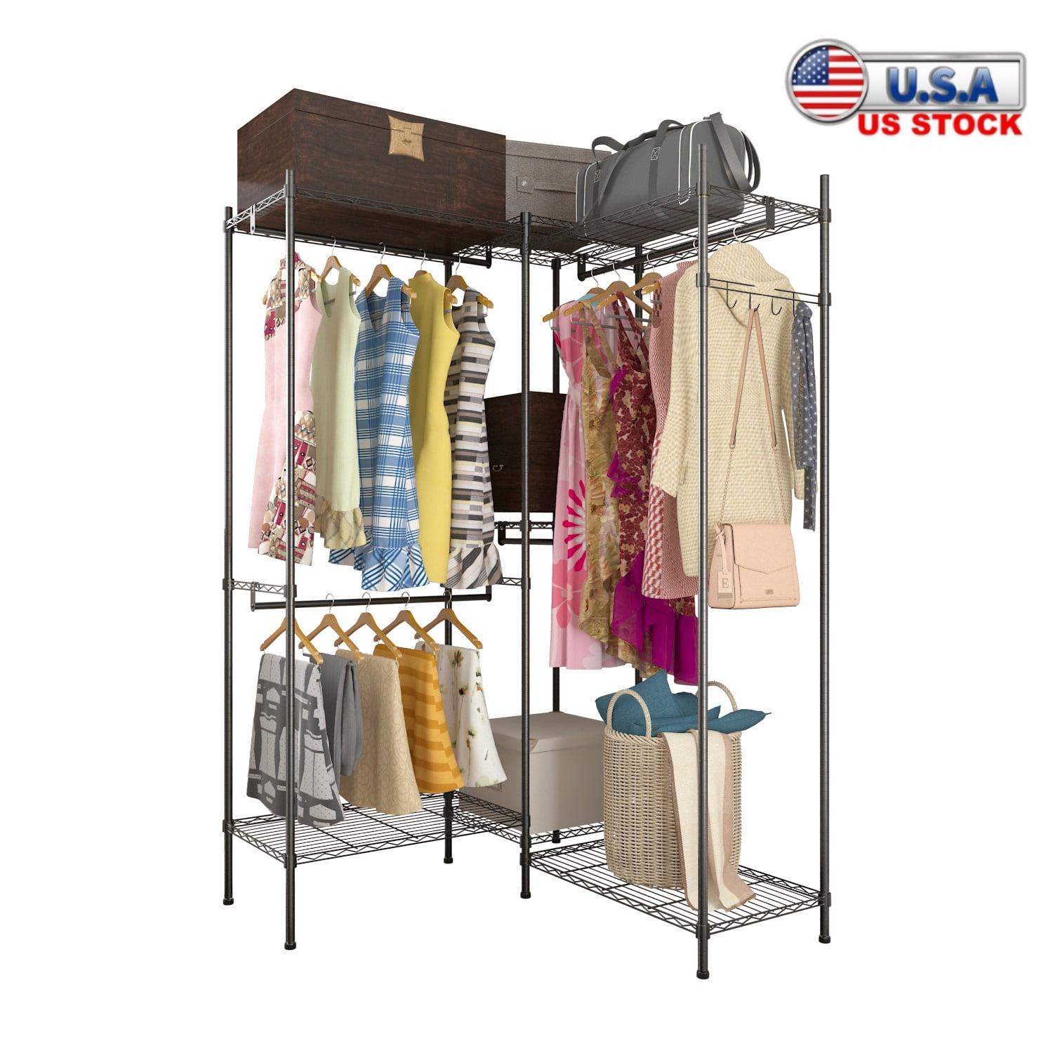 Tcbosik Wire Garment Rack with Storage, Heavy Duty Clothes Rack for ...