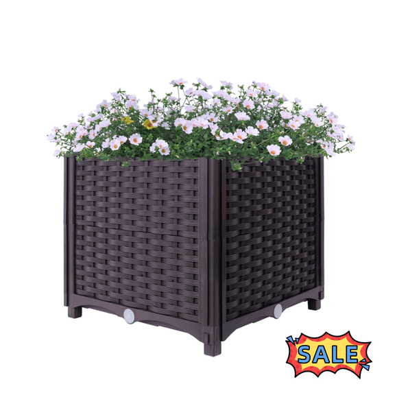 Tcbosik Raised Garden Bed, Self-Watering Plastic Planter for Indoor & Outdoor Vegetables, Fruits, Potatoes, Flowers, 15.7"W Plant Container for Patio, Lawn, Yard, Brown